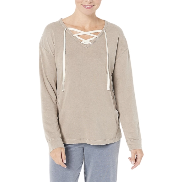 Koolaburra by Ugg Sand Wash French Terry Lace Up Top - Picture 1 of 5